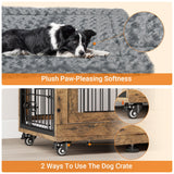 Lulive Small Dog Crate Furniture, Dog Kennel Indoor Double Doors Wooden Dog Cage, 27.1'' Heavy Duty Dog Crate with Cushion & Wheels, Decorative End Table Pet House Chew-Resistant for Small Dogs, Brown Lulive