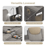 Dresegmt Loveseat Recliner, Manual Reclining Loveseat Sofa with Reading Light, Chic Blend Style Sofa, Storage Console, Cup Holders, USB Ports, Fabric & PU Leather, Recliner Couch for Living Room/RV Dresegmt