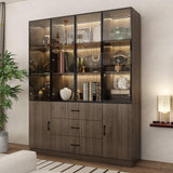 Homsee 63”W Storage Display Cabinet Curio Cabinet with Light & Pop-up Glass Doors, Bookcase with 5-Tier Shelves & 3 Drawers for Living Room/Home Office, Dark Brown (63”W x 15.7”D x 78.7”H) Homsee