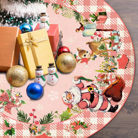 Pink Christmas Decorations Vintage Christmas Tree Skirt Merry Christmas Santa Tree Skirt Collar Mat with Snowflake Design for Christmas Tree Xmas Holiday Party Decorations Indoor Outdoor ssailue decor