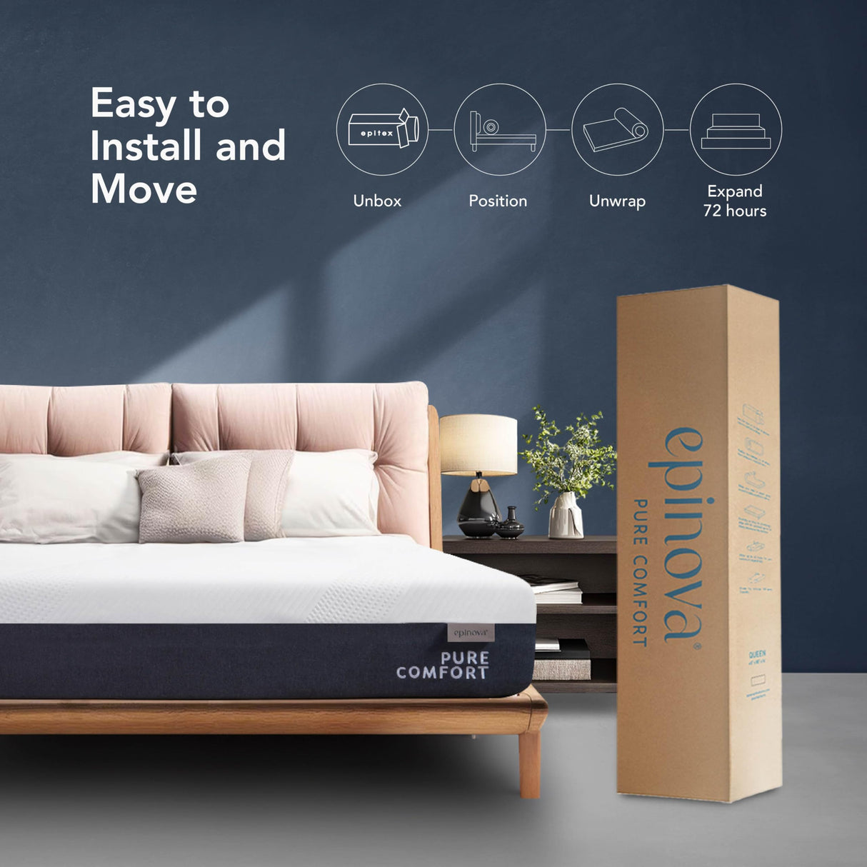 EPITEX Pure Comfort 10 Inch Queen Size Memory Foam Mattress – Air-Flow Memory Foam, Medium Plush for Pressure Relief and Motion Isolation, Breathable Pure Cotton Cover, CertiPUR-US Certified EPITEX