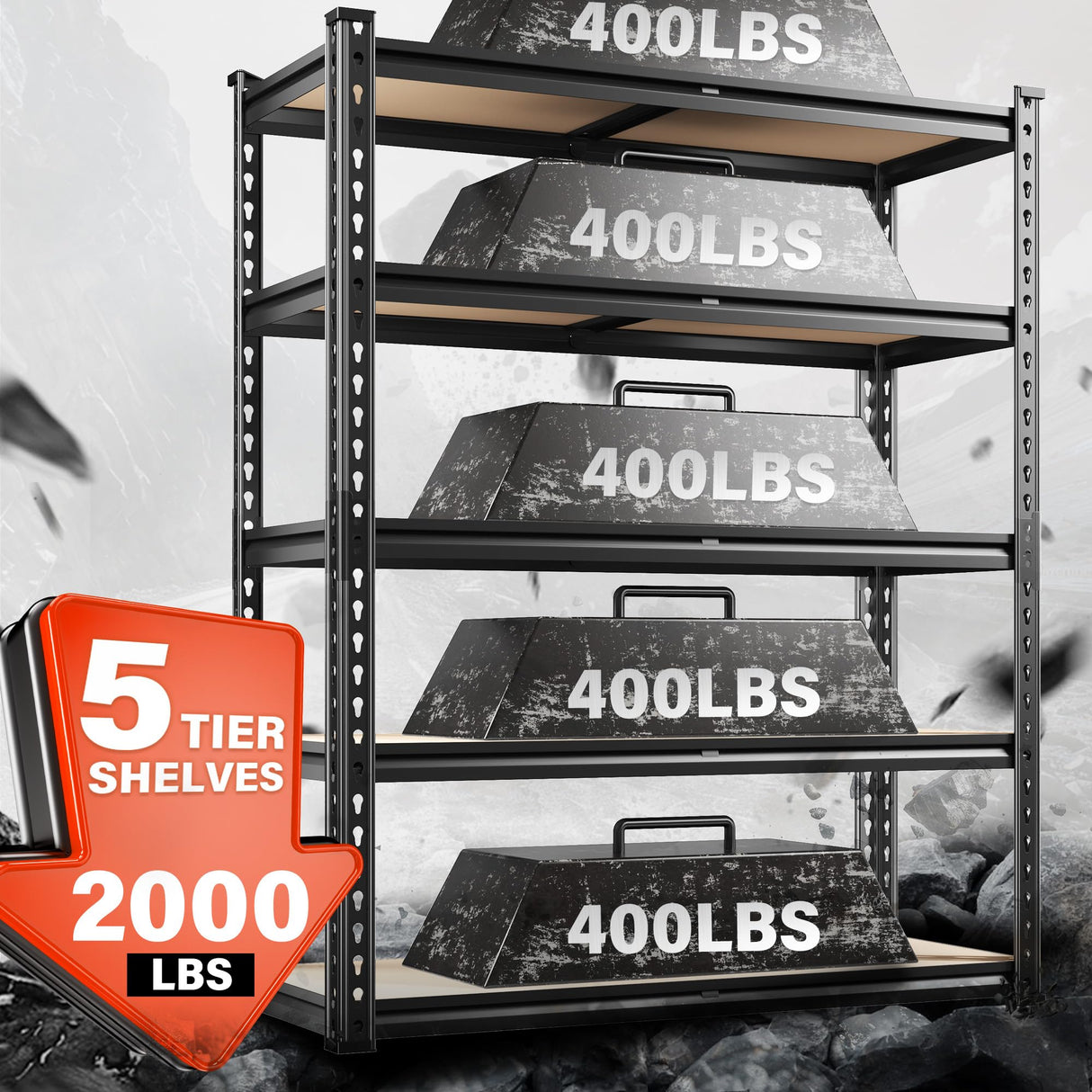 REIBII 72" Garage Shelving, Heavy Duty Storage Shelves 2000LBS, 5 Tier Metal Shelving Unit, Adjustable Garage Storage Shelves for Warehouse Pantry Basement, 72'' H X 35.5'' W X 11.8'' D, 4 Pack REIBII