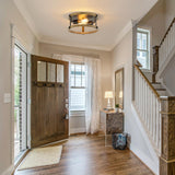 2 Pack Farmhouse Ceiling Light Fixture,E26 Base 2-Light Hallway Ceiling Light Fixtures,Black and Wood Flush Mount Ceiling Light for Kitchen Entryway Porch Etc Closet ZSANZYU