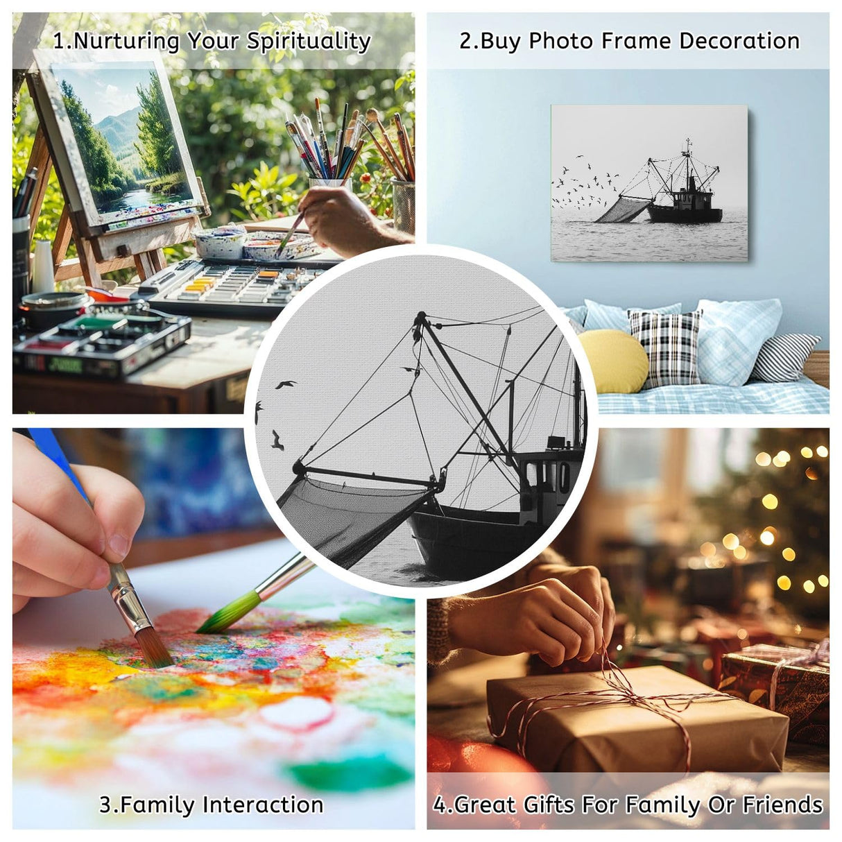 VETEB Paint by Numbers Kit for Adults Beginner Silhouette Shrimp Fishing Boats seas Pictures DIY Framed Painting on Canvas by Numbers Acrylic Oil Painting Home Decor Gifts 16"x20" VETEB