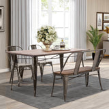 YOLENY Dining Bench, Entryway Bench with Back, Farmhouse Metal Dining Bench, Industrial Mid-Century 3 Person Rustic Spindle Bench, with Wood Seat, Removable Backrest, 42in, Bronze YOLENY