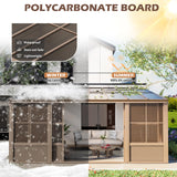EROMMY 10' x 16' Sunroom, Wall Mounted Gazebo Solarium with Drainage Trough, Polycarbonate Roof, Lean to pergola for Garden, Permanent Sun Room with Lockable Sliding Doors, Brown EROMMY
