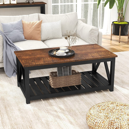 ChooChoo Black Coffee Table, Rustic Vintage Table with Shelf for Living Room, 40 Inch - WoodArtSupply