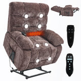 EZZUP Lay Flat Recliner with Vibration Massage and Lumbar Heating, 26" Wide Recliner with Infinite Position and 2 Remote Controls, Soft Chenille Lift Chair for Living Room, Chocolate EZZUP