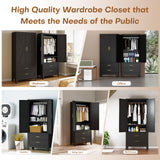 FIRMET Metal Wardrobe Closet Cabinet with Drawers,71" H Large Bedroom Armoires with Shelves and Hanging Rod,Wardrobe Storage Cabinet with 2 Doors, 1 Adjustable Shelf and 2 Drawers FIRMET