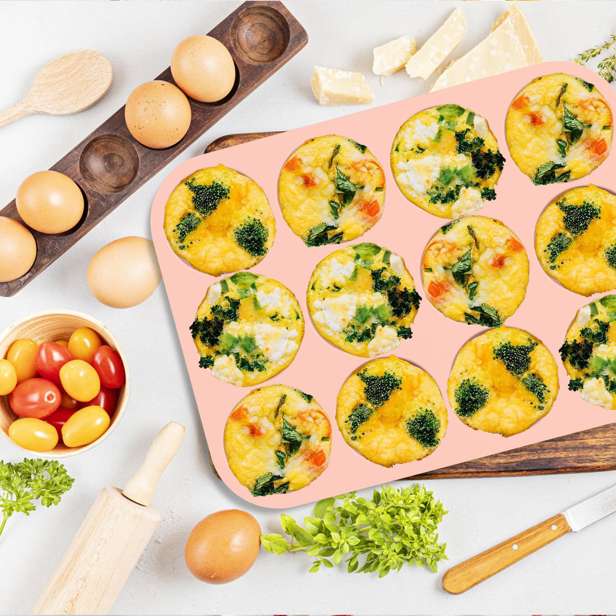 Mity rain Egg Bites Silicone Mold, Silicone Muffin Pans Cups for Baking, Nonstick Cupcakes Pan Round Tart Tray Confetti, BPA Free and Dishwasher Safe (1, pink) Mity rain