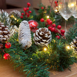 9FT Christmas Garland Decoration ，Battery Operated Lighted Garland with Pine Cones Red Berries Lush Branches，50 LED Lights 8 Modes，Christmas Decorations JGIRL