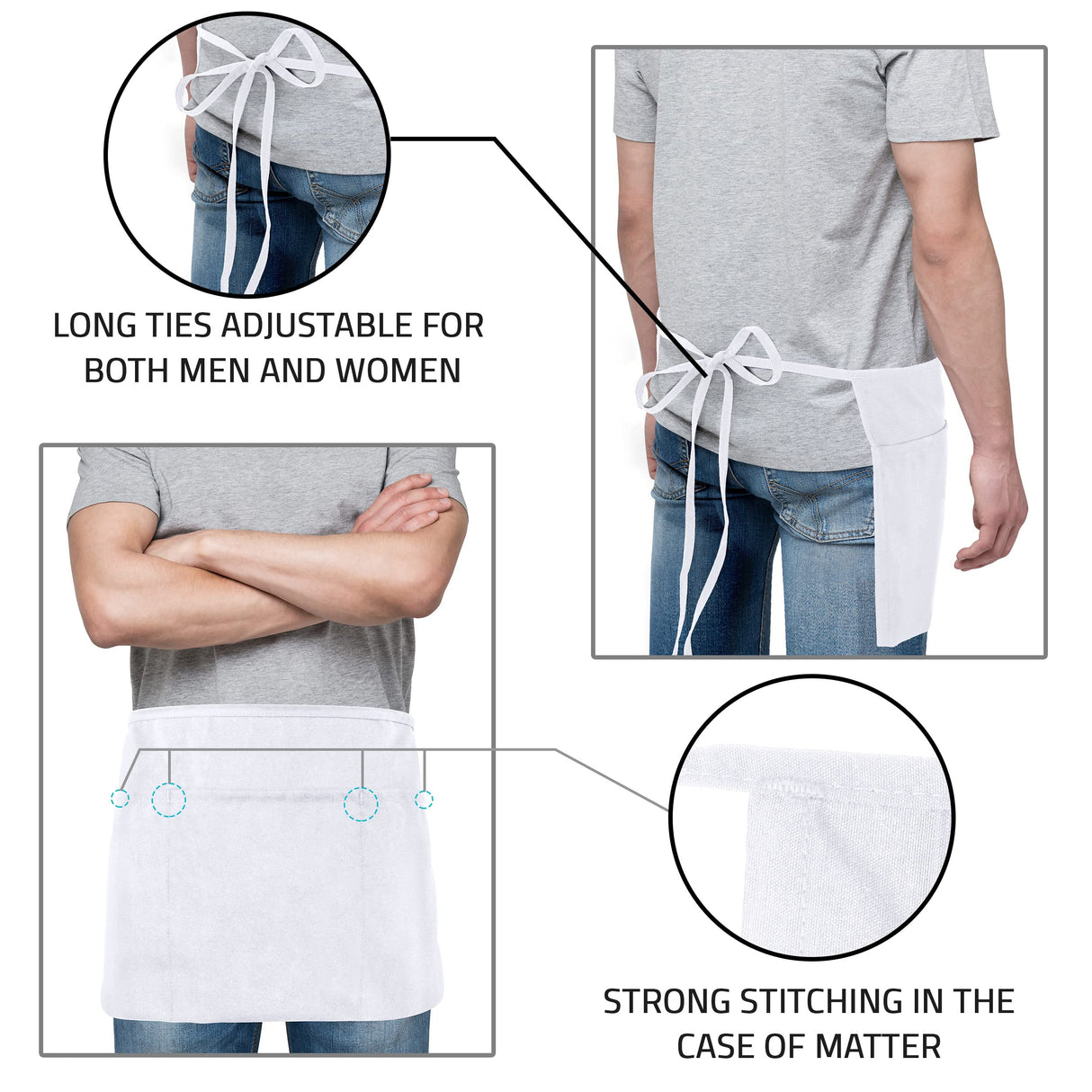Utopia Wear 4 Pack Server Apron with 3 Pockets, Waist Apron for Waiter Waitress, 12 Inches, White Utopia Wear