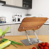 Luxdecor Wood Book Stand for Reading,Adjustable Book Holder with 360°Rotating Base & 2 Page Clips, Stable Display Stand for Recipe,Book Reading, Magazines, Tablets, Sheets (Foldable Design) Luxdecor