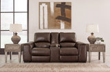 Signature Design by Ashley Alessandro Contemporary Tufted Leather Power Reclining Loveseat with Console and Adjustable Headrest, Dark Brown Signature Design by Ashley
