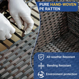 Jing's Villa 5-Piece Patio Furniture Set, All-Weather Outdoor Wicker Sectional Sofa with Cushions, Tempered Glass Table & Ottoman,Rattan Conversation Seating for Porch, Garden, Backyard,Navy Jing's Villa