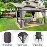 UDPATIO 12' x 14' Hardtop Gazebo, Galvanized Steel Double Roof Permanent Aluminum Gazebo, Outdoor Metal Pergolas with Mosquito Netting and Curtains for Garden, Parties, Patio, Deck, Lawns, Grey UDPATIO