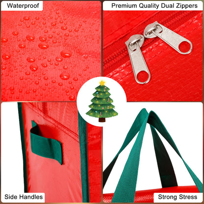 KRYSTY Christmas Tree Storage Bag - Fits Up to 7.5 Foot Xmas Holiday Tree, Zippered Bag, Carry Handles, Durable Waterproof Material, Protects Against Dust and Moisture, Red