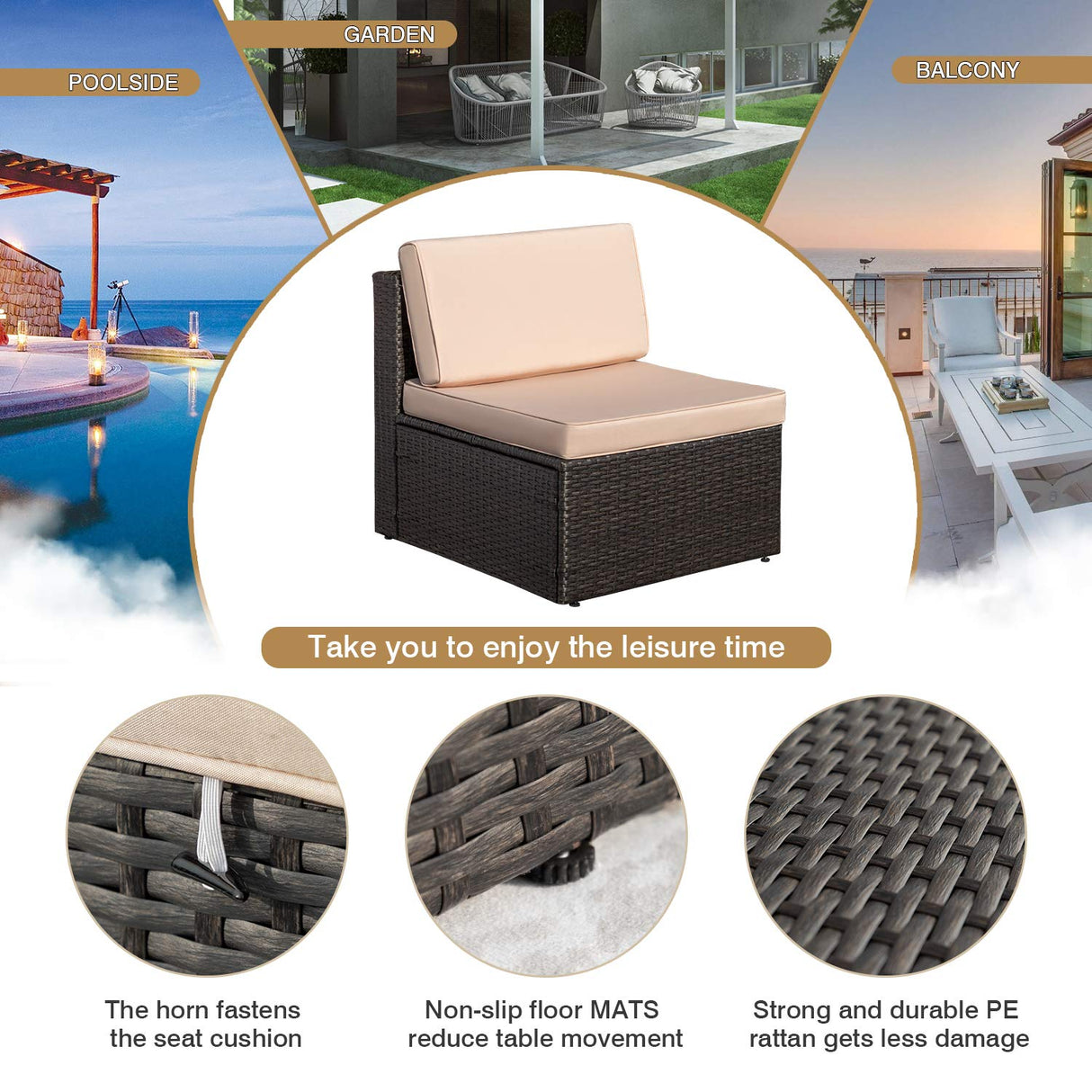 Homall 7 Pieces Patio Outdoor Furniture Sofa Set, All Weather PE Rattan Wicker Sectional Sets Modern Modular Couch Outside Conversation Set with Thick Cushions and Glass Coffee Table (Brown) Homall