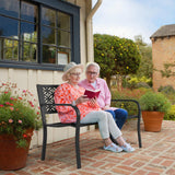 VINGLI 50" Outdoor Bench Metal with Floral Back, Garden Bench Front Porch Benches for Yard Patio Entryway Park Outside, 800lb Capacity - Black VINGLI