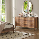 CHUWELL Walnut Dresser for Bedroom, 63" Wide Mid Century Modern Chest of Drawers with 9 Large Storage Space and 4 Solid Wood Cylindrical Legs, 9 Drawer Large Dresser for Bedroom(Walnut) CHUWELL