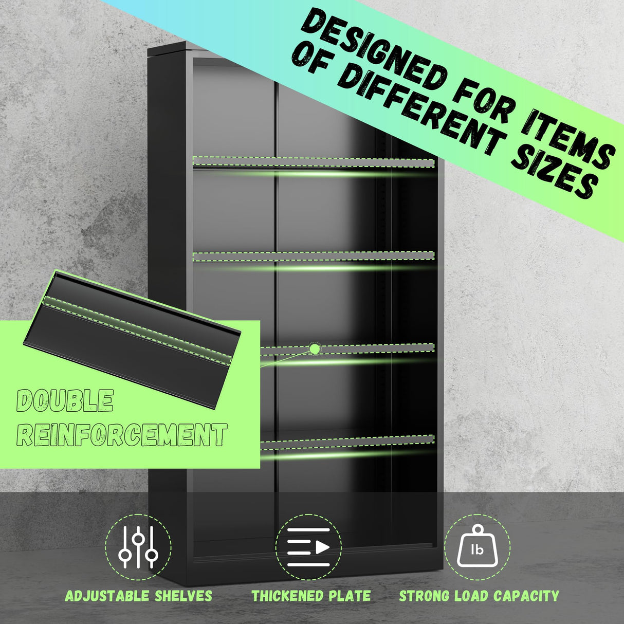 INTERGREAT Metal Storage Cabinet, Locking Steel Garage Cabinet with Doors and Adjustable Shelves, Lockable Metal File Cabinet, Metal Tool Cabinets for Garage, School, Home, Office, (Black) INTERGREAT