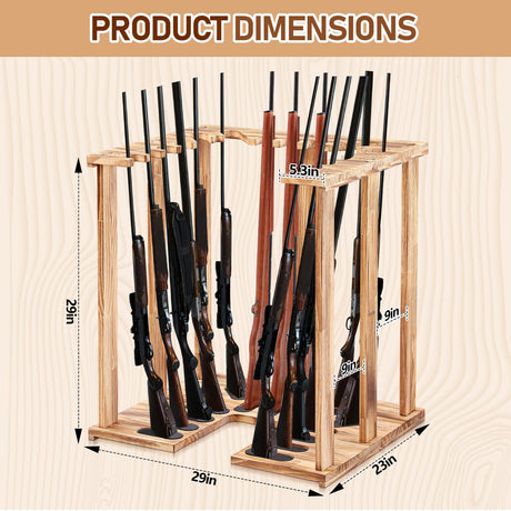 GlikCeil Gun Rack Wooden Rack Rifle Stand Display for 15 Shooting Hunting Guns Organizer and Storage Corner Floor Standing for Home Indoor Exhibition Rifle Lover Gift(Natural Wood) GlikCeil