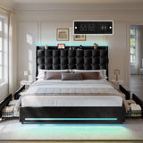 YITAHOME Queen Size Bed Frame with 4 Drawers and RGB LED Lights, Velvet Upholstered Platform Bed with Charging Station and Storage Headboard, No Box Spring Needed, Easy Assembly, Noise-Free, Black YITAHOME
