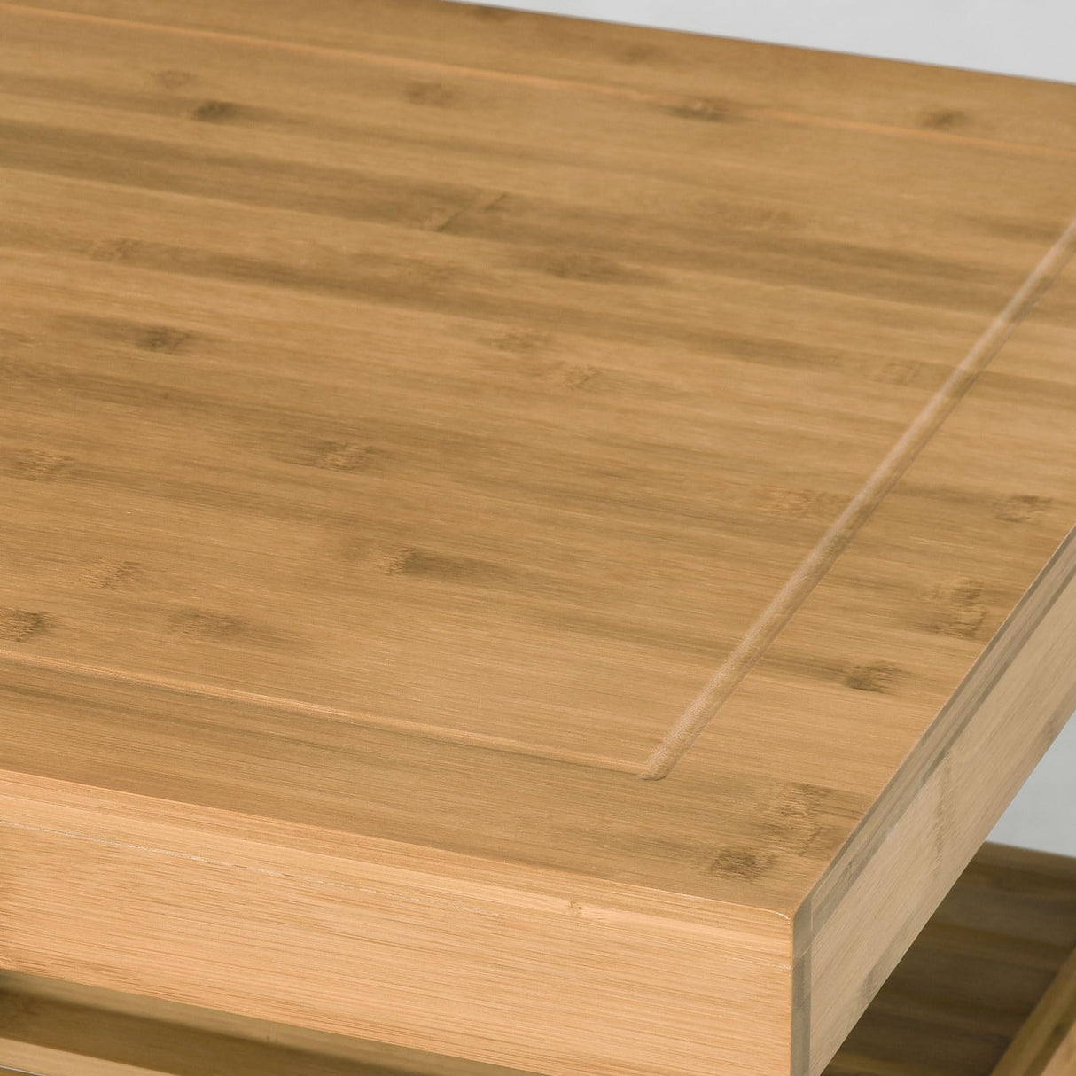 HOMCOM Bamboo Kitchen Island Cart on Wheels, Utility Trolley Cart with 2 Storage Drawers and Open Shelves, Natural HOMCOM