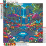 MMAHD 5D Diamond Painting Kit, Enchanted Waterfall Garden with Blue Butterflies, Full Drill Crystal Rhinestone Embroidery Art, Nature Scene (Landscape) MMAHD