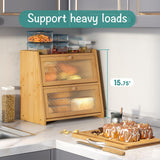 viewcare Large Bread Box for Kitchen Counter With Cutting Board, 2-Tier Bread Box, Bamboo Wood Large Capacity Bread Storage Bin with Acrylic Wavy Door Panel viewcare