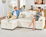 AMERLIFE Sleeper Sofa, 2-in-1 Sofa Bed with Storage Chaise, Pull Out Sofa Couch for Living Room, Guest Room, Boucle White AMERLIFE