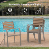 Patiorama Aluminum Outdoor Dining Chairs Set of 6, Stackable Outdoor Patio Chairs Set of 6, All-Weather Bistro Chair with Armrest, Faux Wood Outdoor Dining Chairs for Indoor Yard Garden-Teakwood Brown Patiorama
