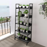 Himimi Black Ladder Bookshelf, 5 Shelf Bookcase Industrial Bookshelf Wood and Metal Bookshelves, Plant Flower Stand Rack Book Storage Shelves for Living Room, Bedroom, Home Office Himimi