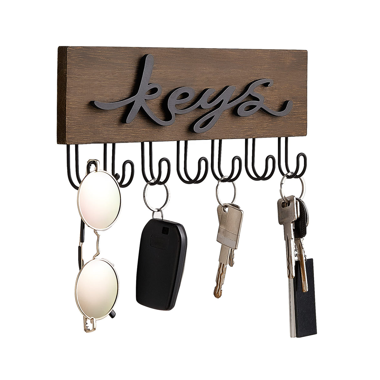 Mkono Key Holder for Wall Decorative with 7 Hooks, Wall Mounted Keys Hanger Organizer Rustic Wood Hanging Key Hooks Home Decor Farmhouse Key Rack for Entryway, Hallway, Office Mkono