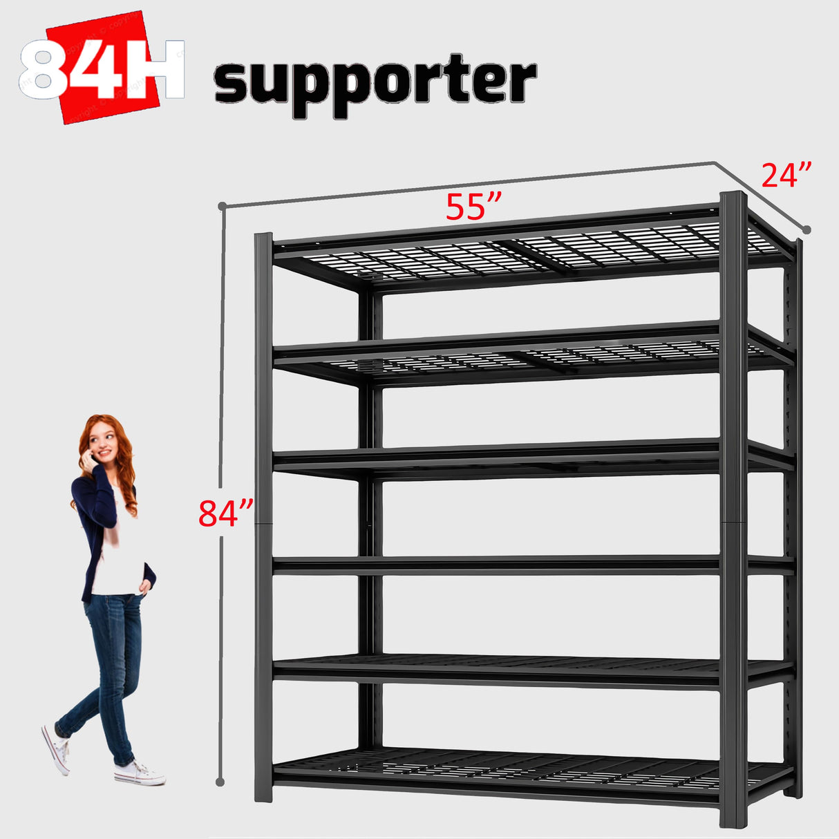 LI JIU HOME 6 Tier Metal Shelving Unit, Adjustable Storage Shelves, 84" H x 55" W x 24" D Heavy Duty Garage Shelves for Warehouse, Basement, Kitchen, Pantry, Living Room, Black (6T 84 * 55 * 24) LI JIU HOME