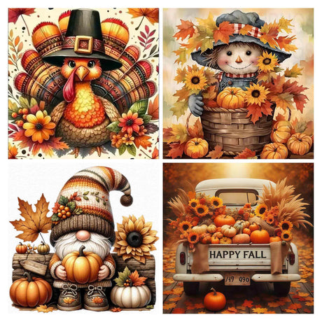 4 pack Thanksgiving Day Diamond Art Kits for Adults Beginners,Fall Turkey Pumpkin Diamond Painting Kits for Adults,5D Full Drill DIY Diamond Dot Gem Art Kit Wall Home Decor Arts Craft 12x12 inch NEGEKFKX
