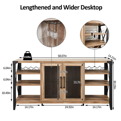 Vabches Wine Bar Cabinet for Liquor and Glasses, Farmhouse Coffee Bar Cabinet, Liquor Cabinet Bar for Home Living Room Dining Room, Sideboard Buffet Cabinet, 58 in(L)