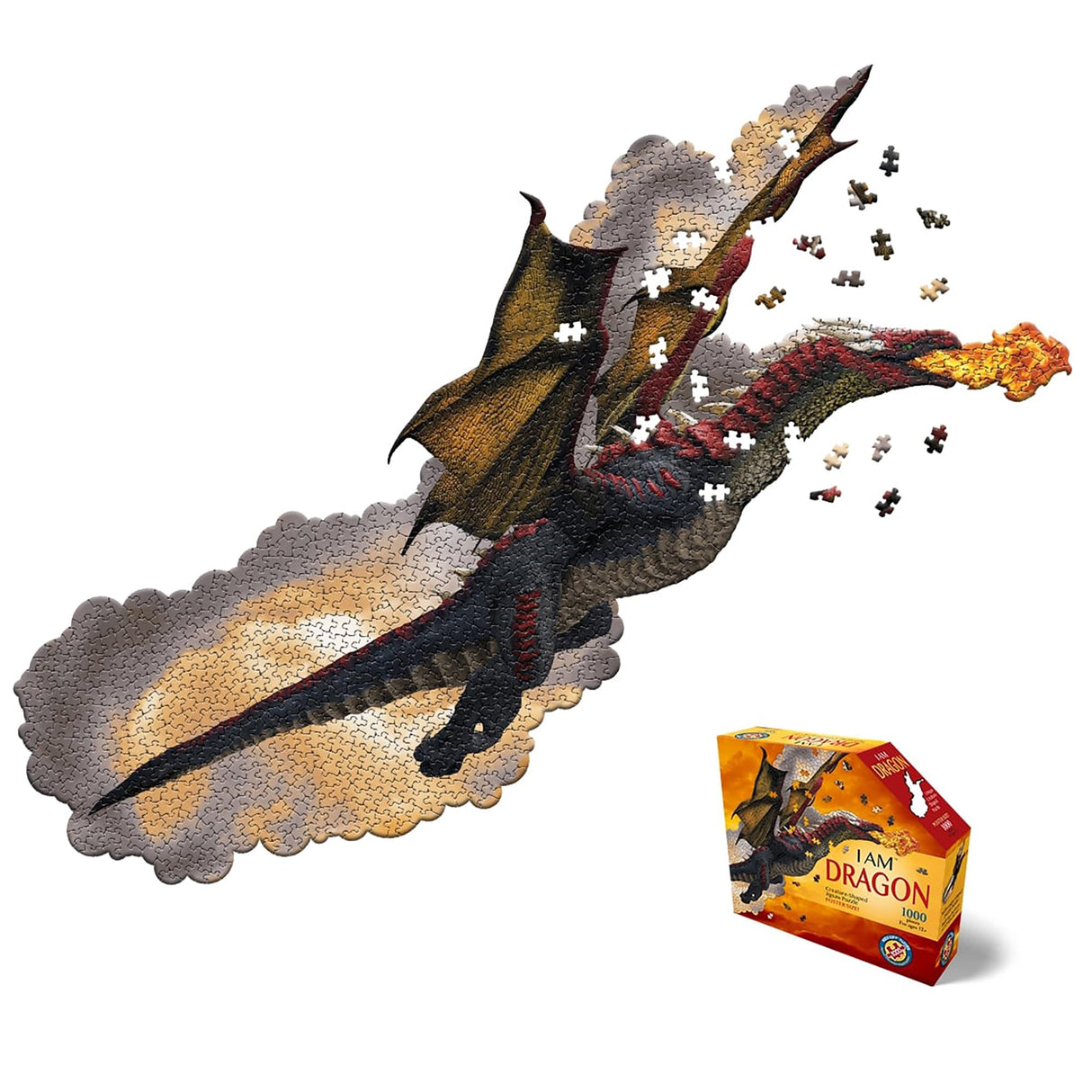 Madd Capp: I Am Dragon - 1000 Piece Dragon Shaped Jigsaw Puzzle, 41x20 Finished Size, Includes Educational Fun Fact Booklet, Fantasy Puzzle Madd Capp