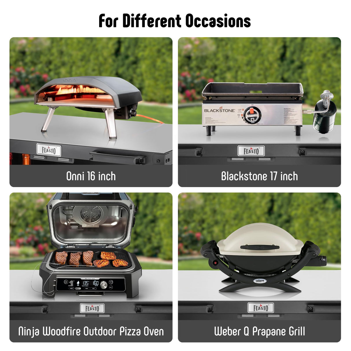 FEASTO Grill Table, Outdoor Bar Cart Grill Cart with Storage Cabinet,Modular Outdoor Kitchen Island, Outdoor Grill Station with 304 Stainless Steel Top,Pizza Oven Table for Lawn & Garden,L35.4” x W24” Feasto