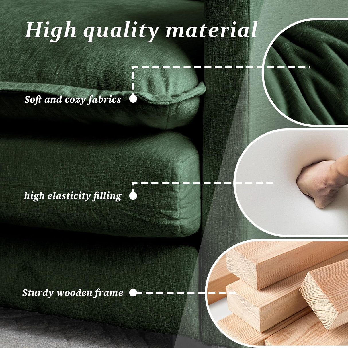 SoarFlash Chenille Sectional Sofa, Comfy Modular Loveseat Sofa, Modern 2-Seat Couch Deep Seat Sofa Set for Living Room,Green SoarFlash