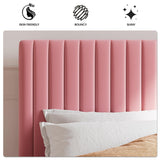 SHA CERLIN Queen Upholstered Platform Bed Frame with Adjustable Headboard/Vertical Channel Tufted Velvet Fabric/Wooden Slats Support/Mattress Foundation/Box Spring Optional/Pink SHA CERLIN