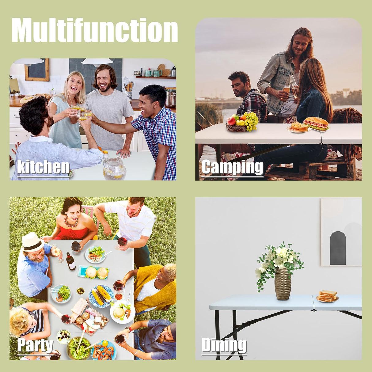 Camp Field 6FT Folding Table, Indoor & Outdoor Heavy Duty Portable Table, Folding Picnic Table, Folding Card Table for Picnic, Party, Camping (6FT) Camp Field