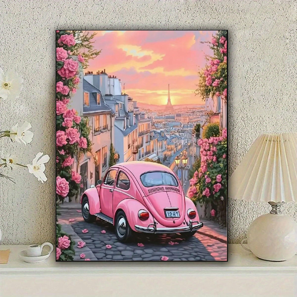 KUFWKEY Paris Scenery Diamond Art Kits for Adults, Car Diamond Painting Kit,Full Round DIY Diamond Mosaic Kits,Landscape Diamond Art Painting,Diamond dots,12x16 inch KUFWKEY