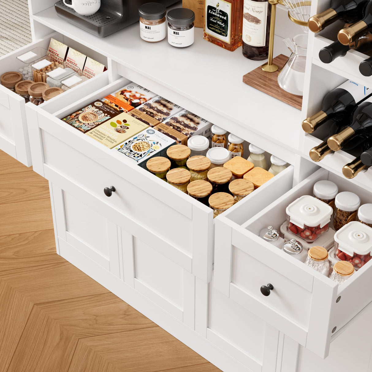 BOTLOG 72" Tall Kitchen Pantry Storage Cabinet with Wine Rack, Large Pantry Cabinet with Microwave Stand, Modern Kitchen Hutch Food Pantry Cabinet for Kitchen, Dining Room, White BOTLOG