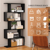 Yusong Bookshelf 5-Tier, Geometric Bookcase S Shaped Book Shelves for Bedroom, Modern Wood Decorative Display Shelf Book Case for Home Office, Black Yusong