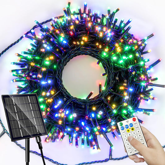 Solar Christmas Lights Outdoor Waterproof,164FT 500 LED Chrstimas Lights with Remote Contral,19 Modes Multicolored Fairy Solar String Lights for Outside Garden Yard Home Xmas Tree Christmas Decoration