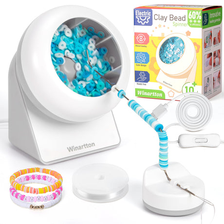 Winartton Clay Bead Spinner - Bead Spinner with 2 Reinforced Needles, Electric Bead Spinner for Friendship Bracelet, Bracelet Spinner, Clay Bead Maker, Bracelet Making Kit Winartton