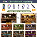 Loomie Wine Bar Cabinet with LED Light, Liquor Cabinet with Glass Holder, Coffee Bar Cabinet for Liquor, Storage Buffet Cabinet with Wine Racks, Wine Cabinet with Mesh Door (Rustic) Loomie