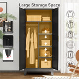 Metal Combination Cabinet, Black Wardrobe Closet Cabinets with Doors and Shelves, 71" Farmhouse Bedroom Armoire Closet with Hanging Rod and Clothing Shelf, White Steel Wardrobe Cabinet for Bedroom Bevivog