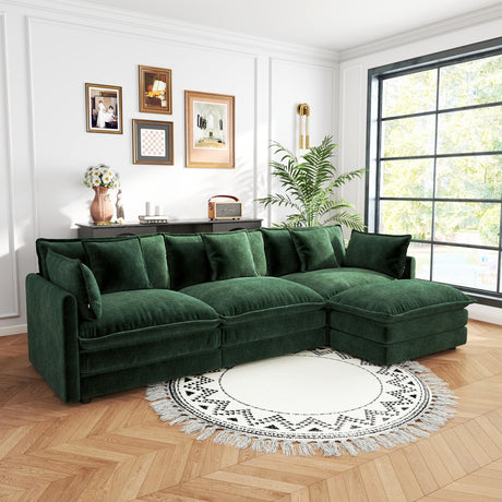 Ravy Concept Sectional Sofa 3 Seater with Movable 1 Ottoman,Oversized Modular Couch Deep Seat (Green, 111.5 inch-L) Ravy Concept